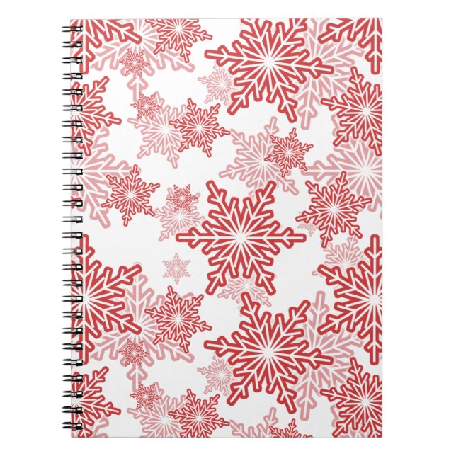 Cuaderno Patrón sin foco del copo de nieve rojo y blanco (Frente)