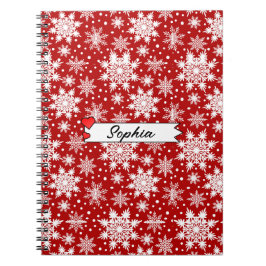 Cuaderno Patrón sin foco del copo de nieve rojo y blanco na