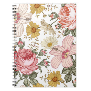 Cuaderno Patrón sin foco. Hermoso realismo rosa floreciente