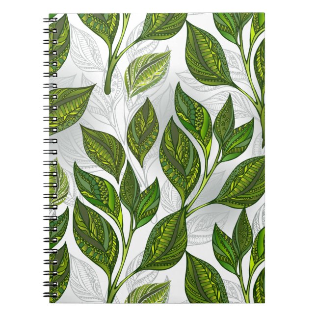 Cuaderno Patrón sin inconvenientes con hojas de té verdes (Frente)