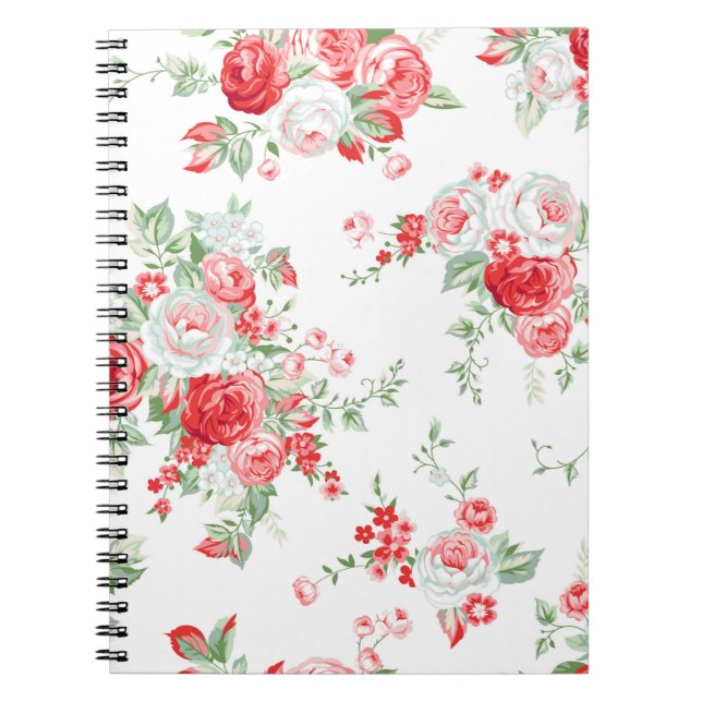 Cuaderno Patrón sin inconvenientes con rosas vintage, diseñ (Frente)