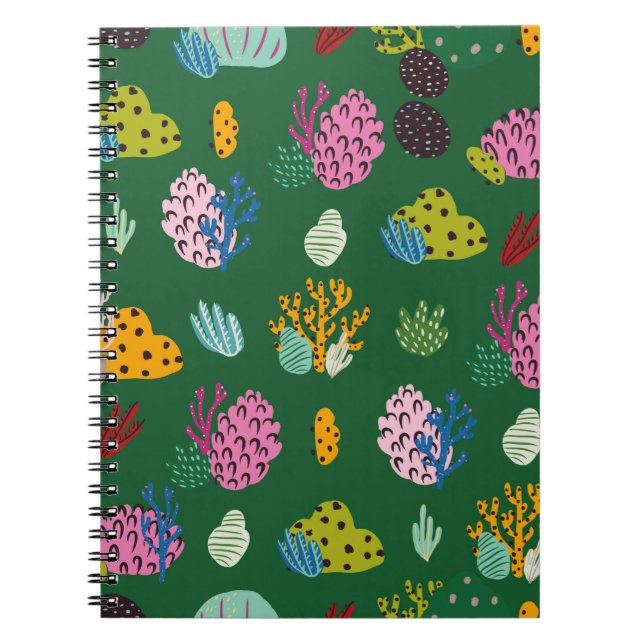Cuaderno Patrón sin problemas con ramas de coral y plan mar (Frente)