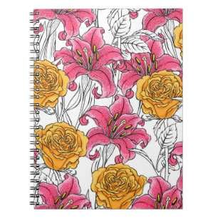 Cuaderno Patrón sin problemas con rosas y mentiras. Dibujo