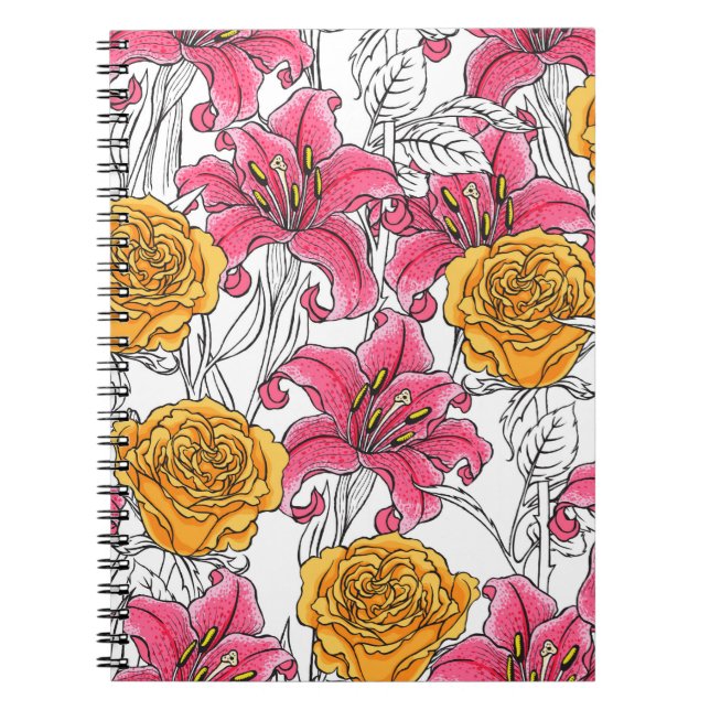 Cuaderno Patrón sin problemas con rosas y mentiras. Dibujo  (Frente)