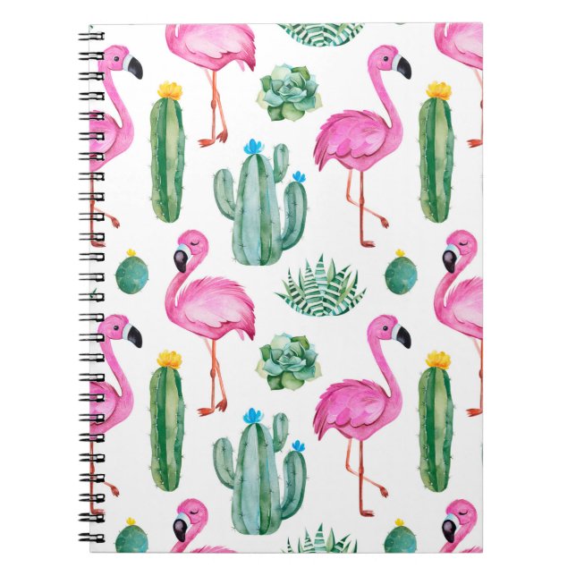 Cuaderno Patrón sin soldadura con cactus de acuarela verde, (Frente)