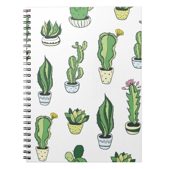 Cuaderno Patrón sin soldadura con cactus verdes y suculento (Frente)