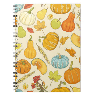 Cuaderno Patrón sin soldadura con calabazas, hojas de otoño
