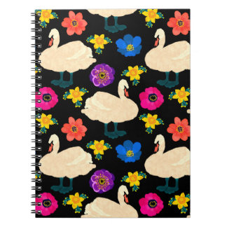 Cuaderno Patrón sin soldadura con cisnes y flores, dibujo a