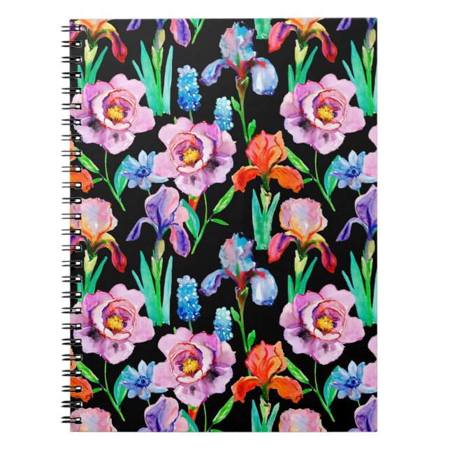 Cuaderno Patrón sin soldadura con flores de Iris y Peony, A (Frente)