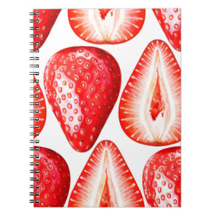 Cuaderno Patrón sin soldadura con fresas maduras sobre la b