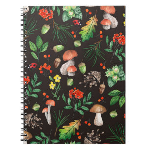 Cuaderno Patrón sin soldadura con hongos, nueces, hojas, be