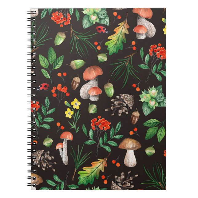 Cuaderno Patrón sin soldadura con hongos, nueces, hojas, be (Frente)