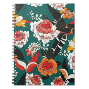 Cuaderno patrón sin soldadura de flor naranja y blanca, ilu