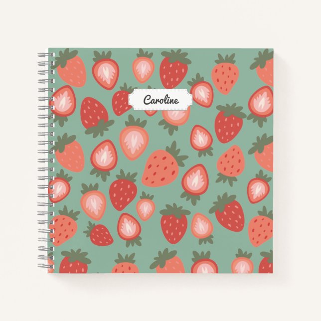 Cuaderno Patrón sin soldadura de fresa roja de personalizab (Anverso)