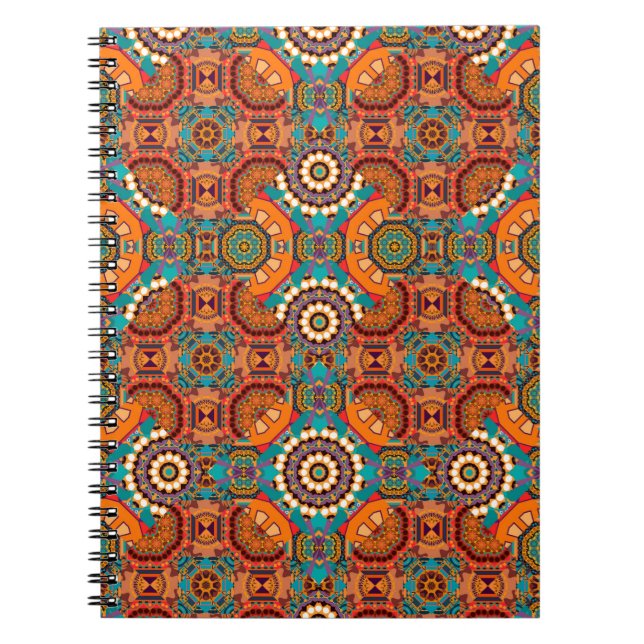 Cuaderno Patrón sin soldadura de mandalas pintadas en marró (Frente)