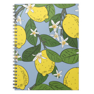 Cuaderno Patrón sin soldadura de ramas con limones, verde l
