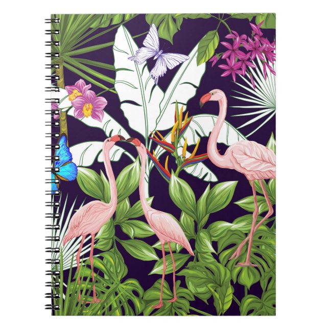 Cuaderno Patrón sin soldadura, fondo con flamingo y tro (Frente)