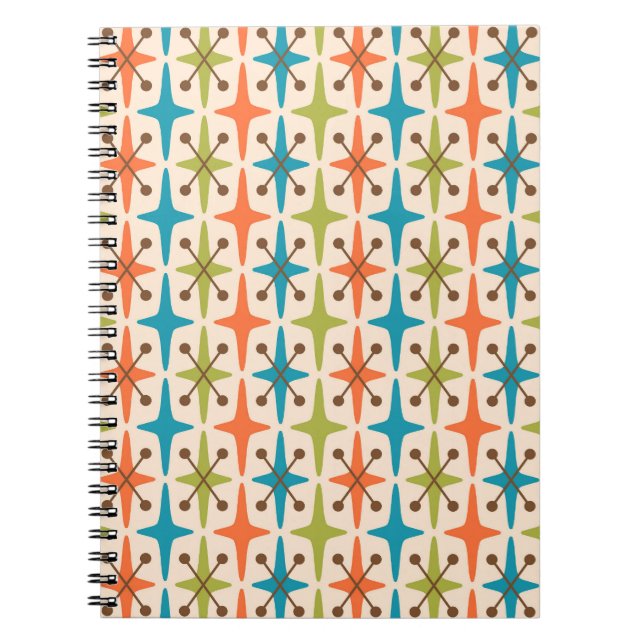 Cuaderno Patrón Starburst Moderno De Mediados Del Siglo (Frente)
