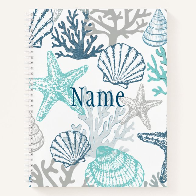 Cuaderno Patrón Starfish De Las Aguas Marinas Nombre Azul Y (Anverso)