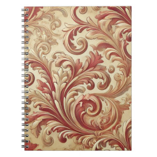 Cuaderno Patrón suave de Damasco rojo y dorado