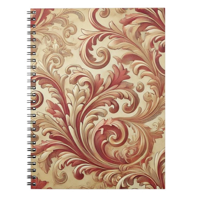 Cuaderno Patrón suave de Damasco rojo y dorado (Frente)