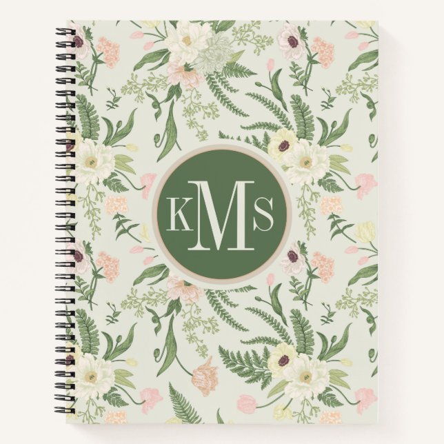 Cuaderno Patrón suave de flores de jardín verde (Anverso)