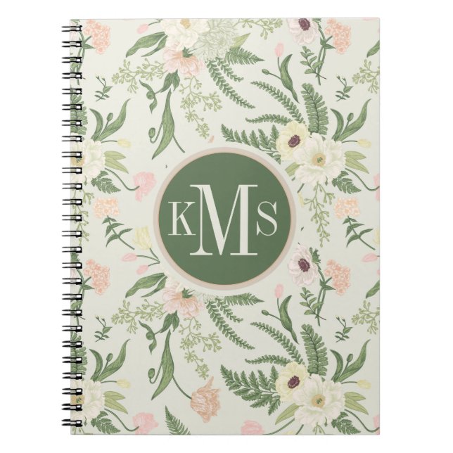 Cuaderno Patrón suave de flores de jardín verde (Frente)