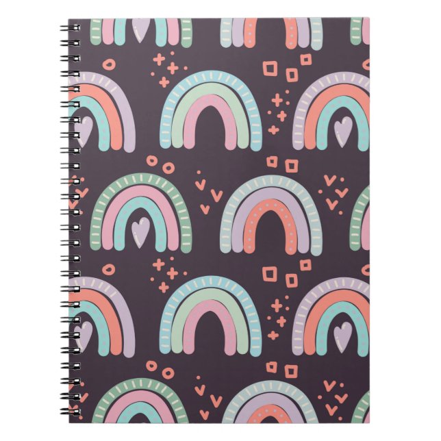 Cuaderno  patrón transparente con clip de arcos y gotas de  (Frente)