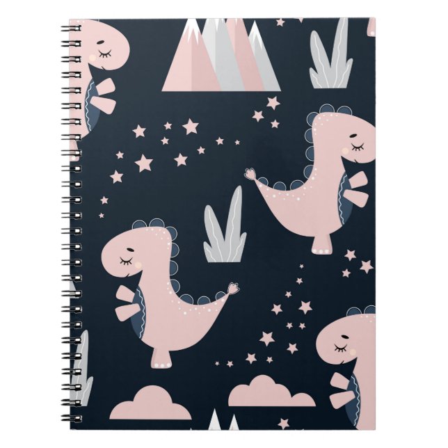 Cuaderno Patrón transparente con dinosaurios rosados en un  (Frente)