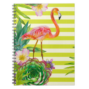 Cuaderno patrón transparente con flamingo rosa y tr exótico