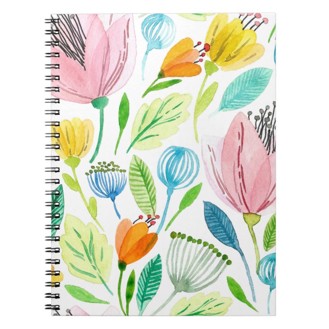 Cuaderno Patrón transparente de acuarela con f rosa y amari (Frente)