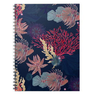 Cuaderno Patrón transparente de acuarela con león rojo