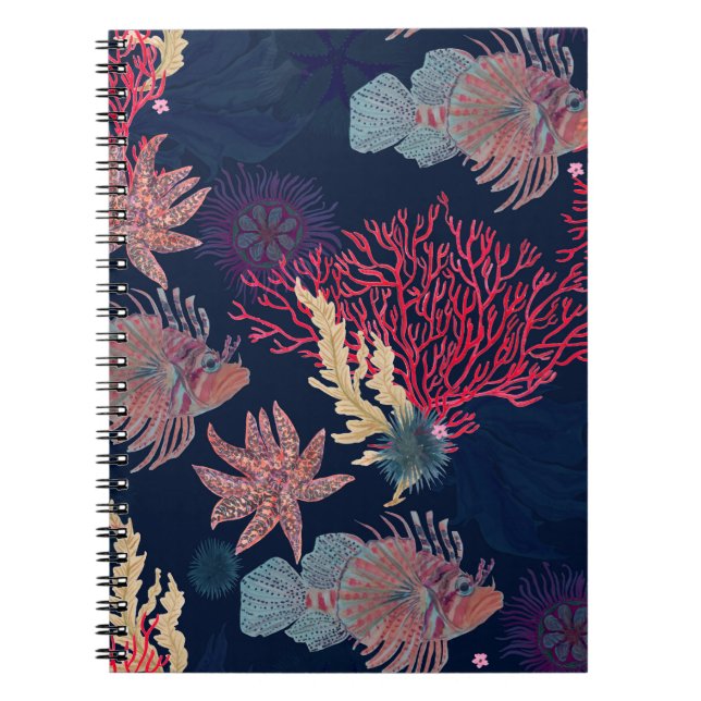 Cuaderno Patrón transparente de acuarela con león rojo (Frente)