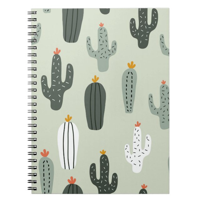 Cuaderno Patrón transparente de cactus, fondo con mano d (Frente)