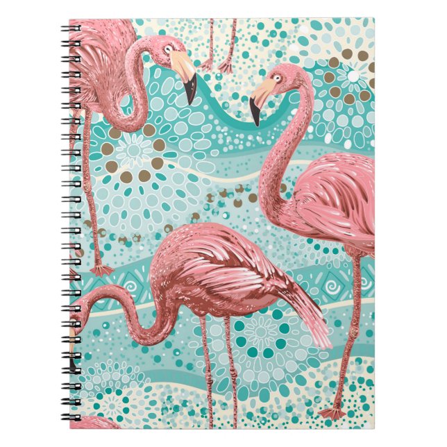 Cuaderno Patrón transparente de flamencos rosados (Frente)