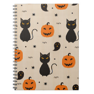 Cuaderno Patrón transparente de Halloween con gato negro y