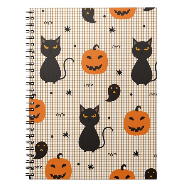 Cuaderno Patrón transparente de Halloween con gato negro y  (Frente)