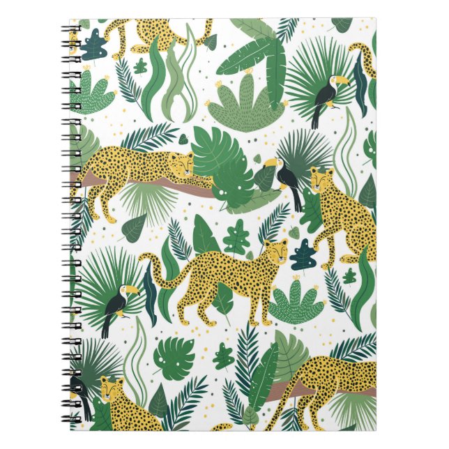 Cuaderno patrón transparente de leopardos en la jungla. Met (Frente)