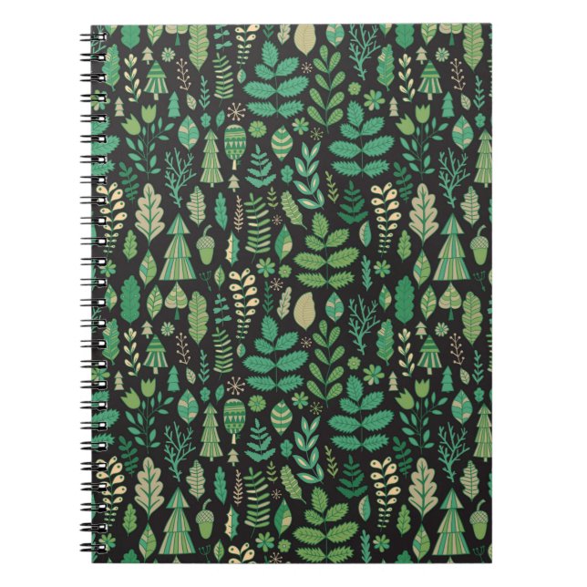 Cuaderno Patrón transparente de plantas verdes (Frente)