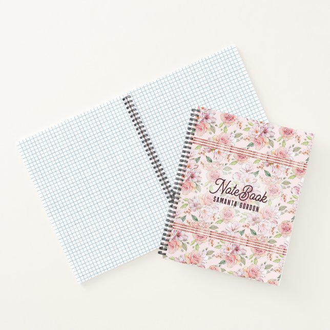 Cuaderno Patrón transparente de rosas de época rosa pastel (Interior)