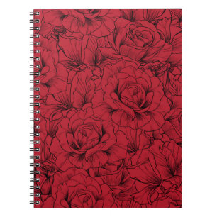 Cuaderno patrón transparente de rosas rojas rojas