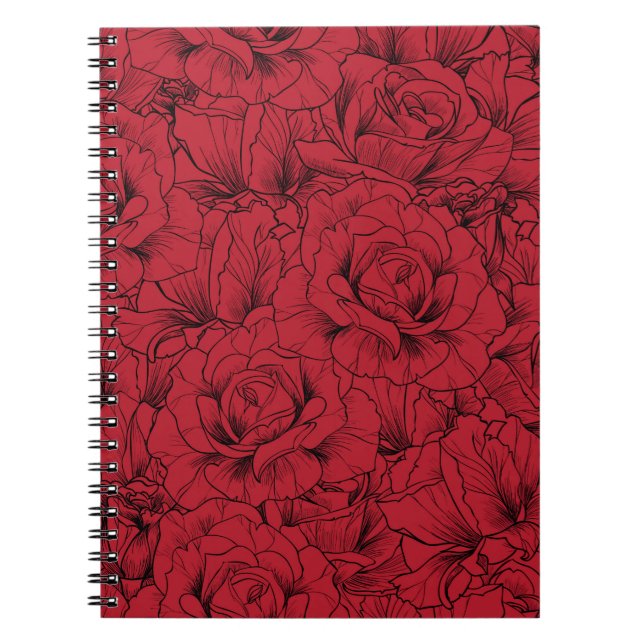 Cuaderno patrón transparente de rosas rojas rojas (Frente)