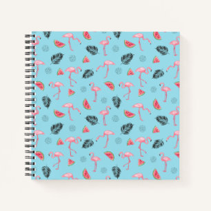Cuaderno Patrón trendy de flamenco tropical y sandía