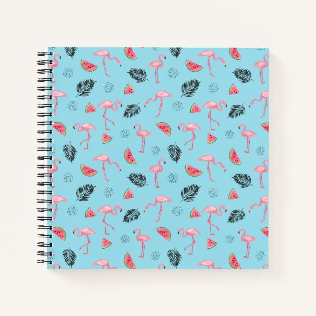 Cuaderno Patrón trendy de flamenco tropical y sandía (Anverso)