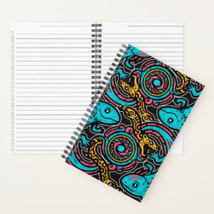 Cuaderno Patrón tribal azteca axolotl xolotl mitología boho