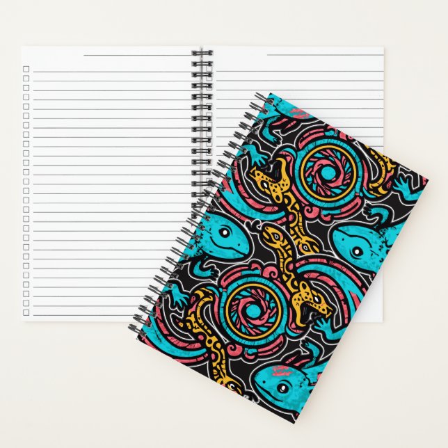 Cuaderno Patrón tribal azteca axolotl xolotl mitología boho (Interior)