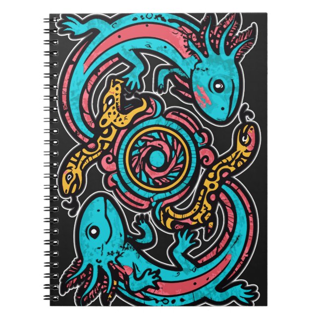 Cuaderno Patrón tribal azteca axolotl xolotl mitología boho (Frente)