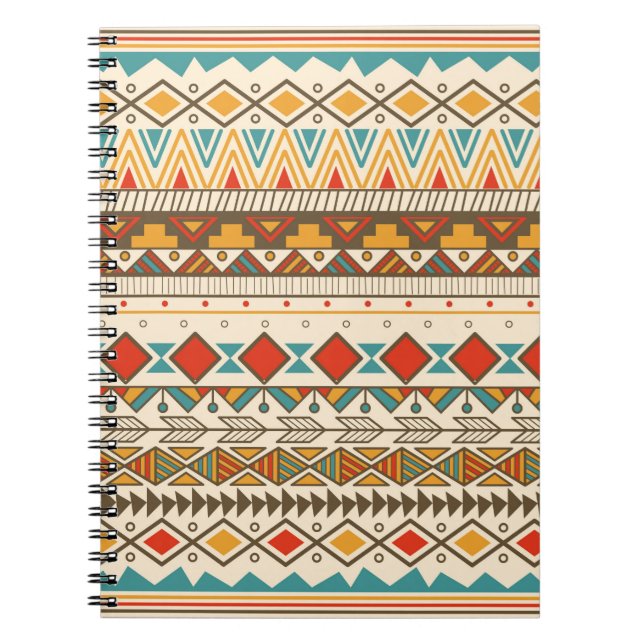 Cuaderno Patrón tribal azteca en rayas, ilustraciones vinta (Frente)