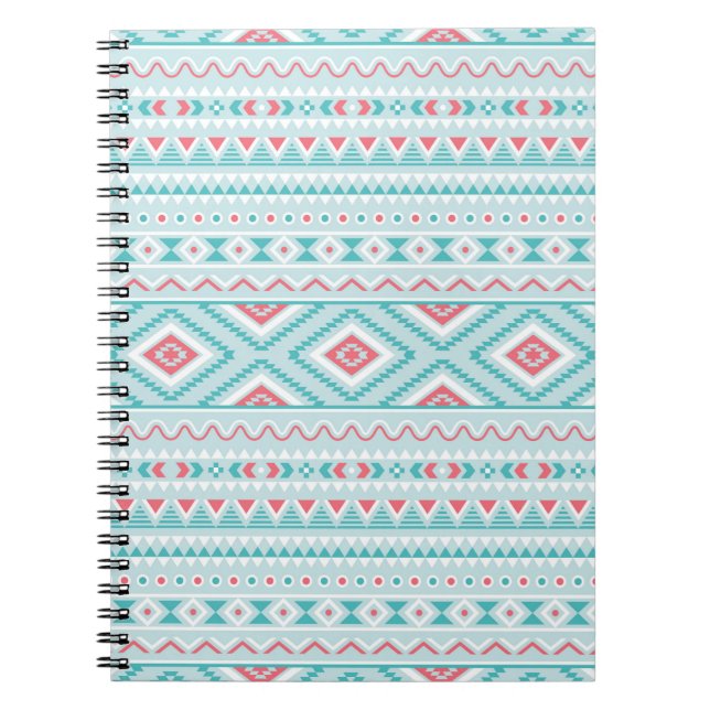 Cuaderno Patrón tribal azteca Verde azulado y rosa (Frente)