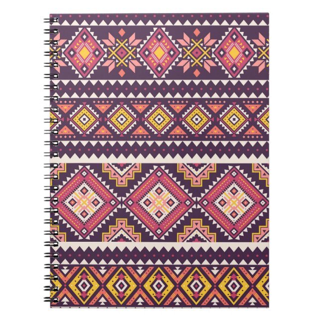 Cuaderno Patrón tribal rayado, geométrico sin costuras. (Frente)